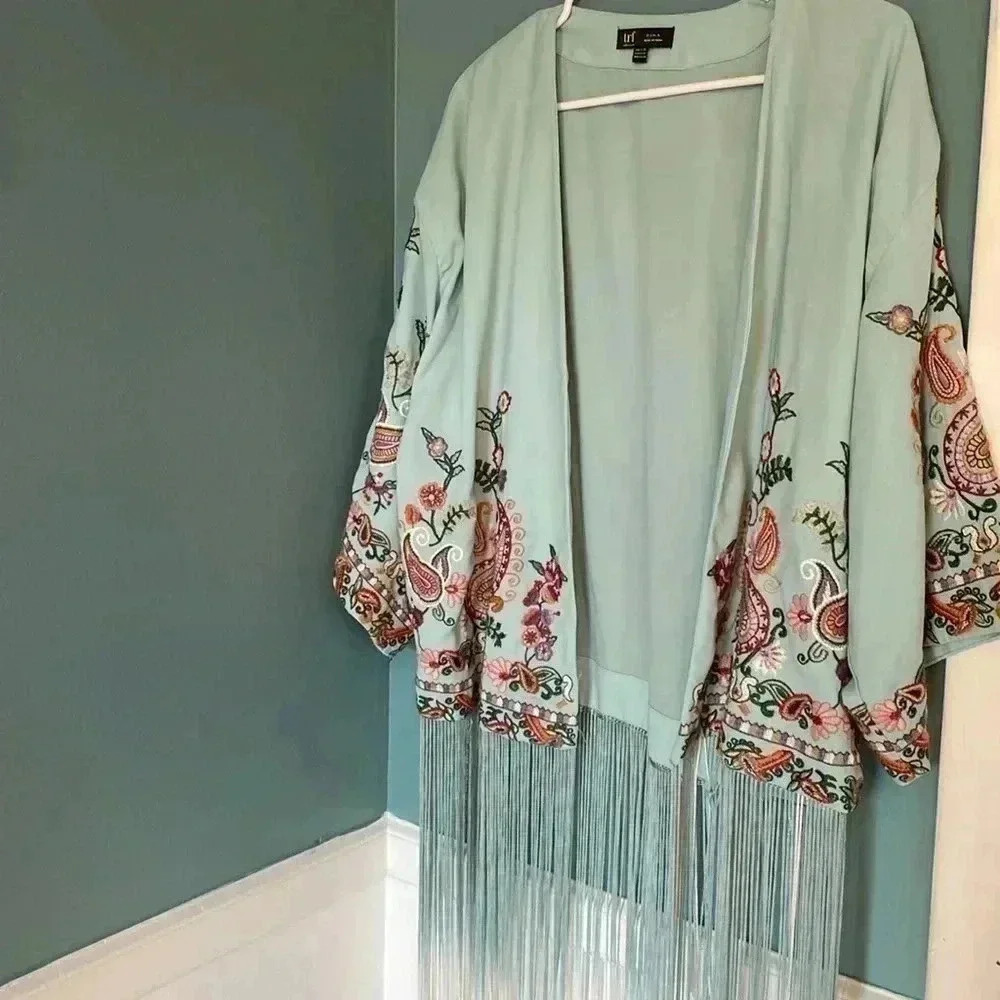 Zara TRF embroidered fringe teal short sleeve vest size s/m